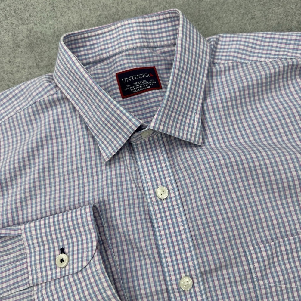 Untuckit Shirtβ Mens M Blue Check Long Sleeve Button Down Wrinkle Free Cotton